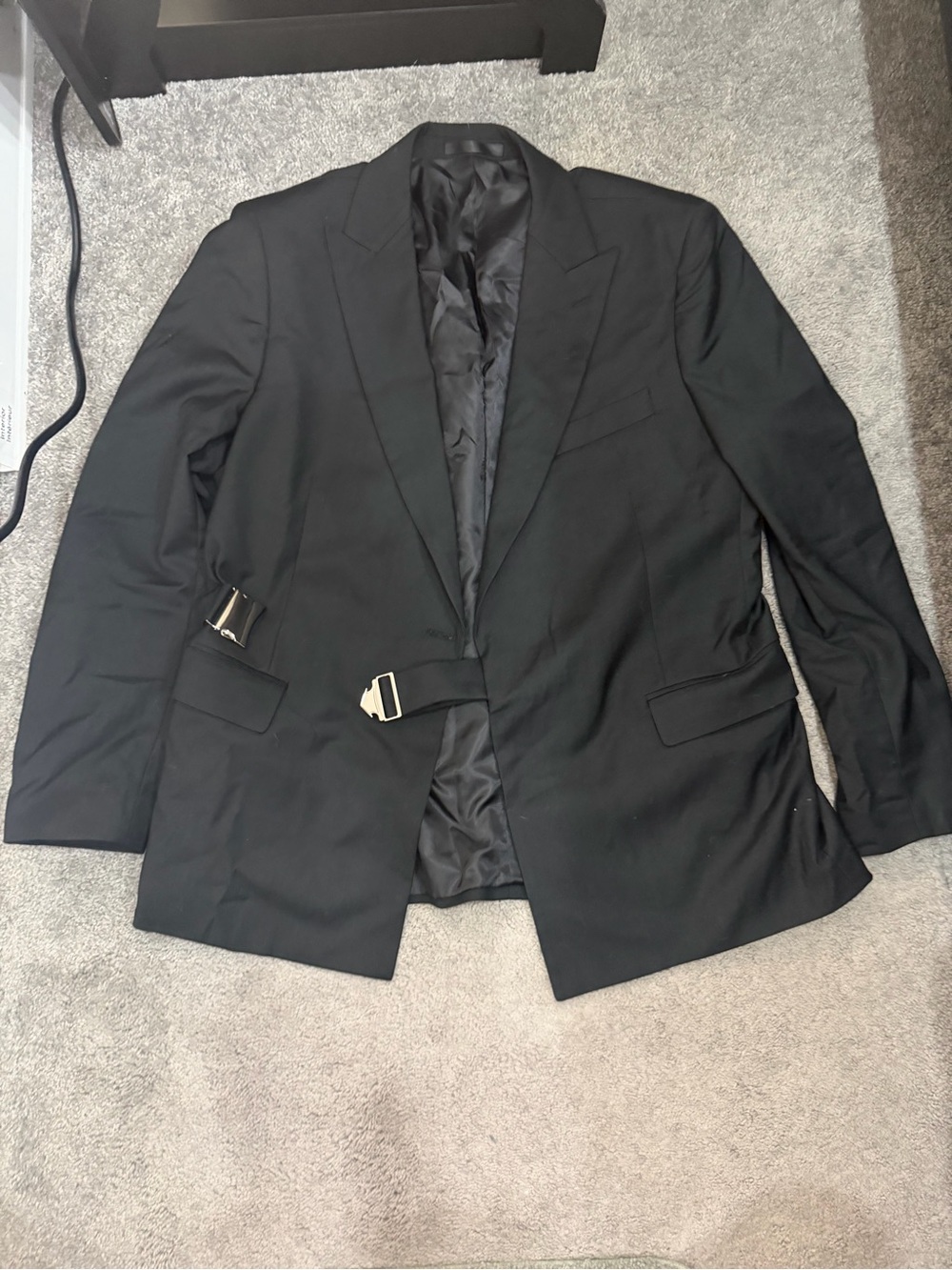 Men's Black Blazer with Buckle Detail